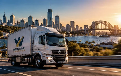 Illustrative transport truck with Sydney skyline